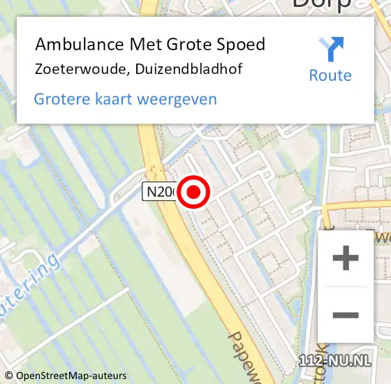 Locatie op kaart van de 112 melding: Ambulance Met Grote Spoed Naar Zoeterwoude, Duizendbladhof op 21 april 2024 14:36