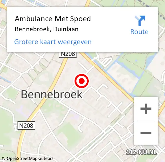 Locatie op kaart van de 112 melding: Ambulance Met Spoed Naar Bennebroek, Duinlaan op 21 april 2024 14:52