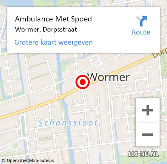 Locatie op kaart van de 112 melding: Ambulance Met Spoed Naar Wormer, Dorpsstraat op 21 april 2024 14:57