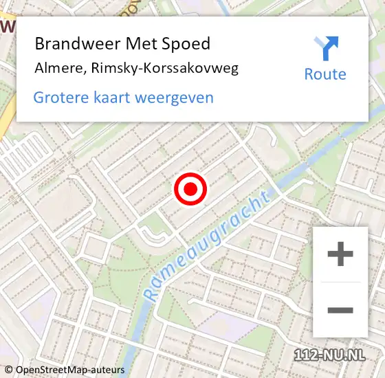 Locatie op kaart van de 112 melding: Brandweer Met Spoed Naar Almere, Rimsky-Korssakovweg op 21 april 2024 15:14