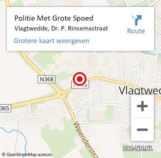 Locatie op kaart van de 112 melding: Politie Met Grote Spoed Naar Vlagtwedde, Dr. P. Rinsemastraat op 21 april 2024 15:57