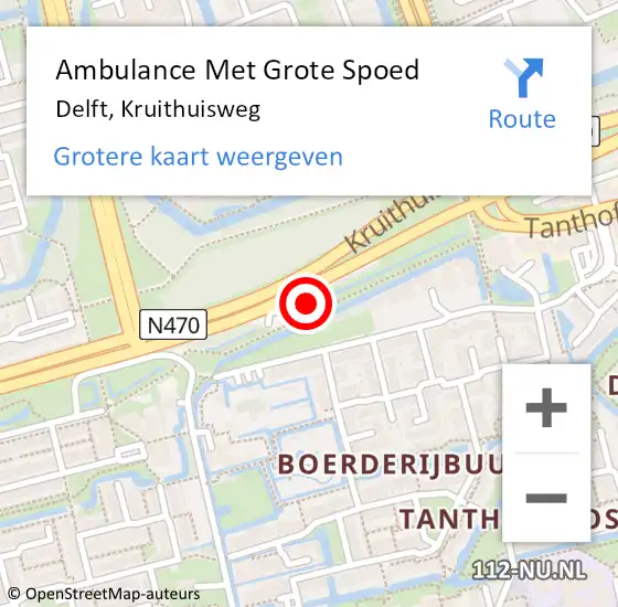 Locatie op kaart van de 112 melding: Ambulance Met Grote Spoed Naar Delft, Kruithuisweg op 21 april 2024 16:05