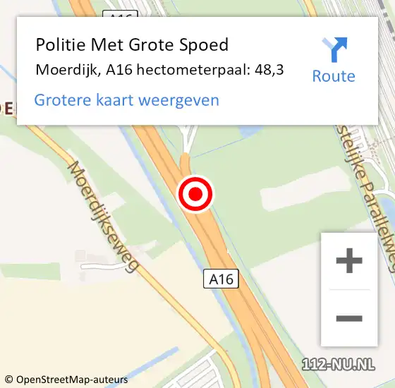 Locatie op kaart van de 112 melding: Politie Met Grote Spoed Naar Moerdijk, A16 hectometerpaal: 48,3 op 21 april 2024 16:09