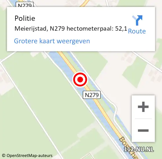 Locatie op kaart van de 112 melding: Politie Meierijstad, N279 hectometerpaal: 52,1 op 21 april 2024 16:33