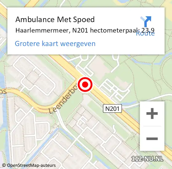 Locatie op kaart van de 112 melding: Ambulance Met Spoed Naar Haarlemmermeer, N201 hectometerpaal: 23,9 op 21 april 2024 17:01