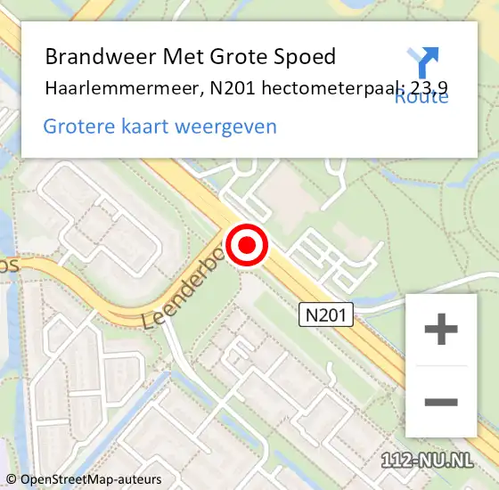 Locatie op kaart van de 112 melding: Brandweer Met Grote Spoed Naar Haarlemmermeer, N201 hectometerpaal: 23,9 op 21 april 2024 17:01