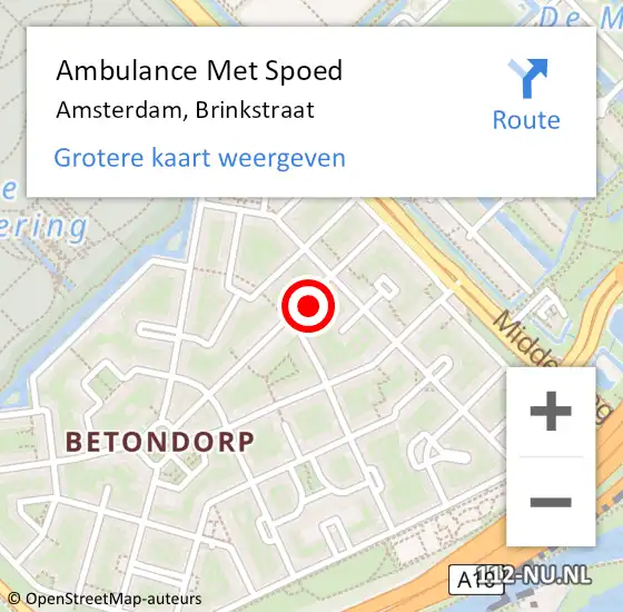 Locatie op kaart van de 112 melding: Ambulance Met Spoed Naar Amsterdam, Brinkstraat op 21 april 2024 17:15