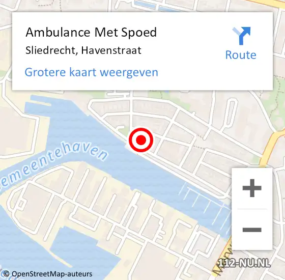 Locatie op kaart van de 112 melding: Ambulance Met Spoed Naar Sliedrecht, Havenstraat op 21 april 2024 17:25
