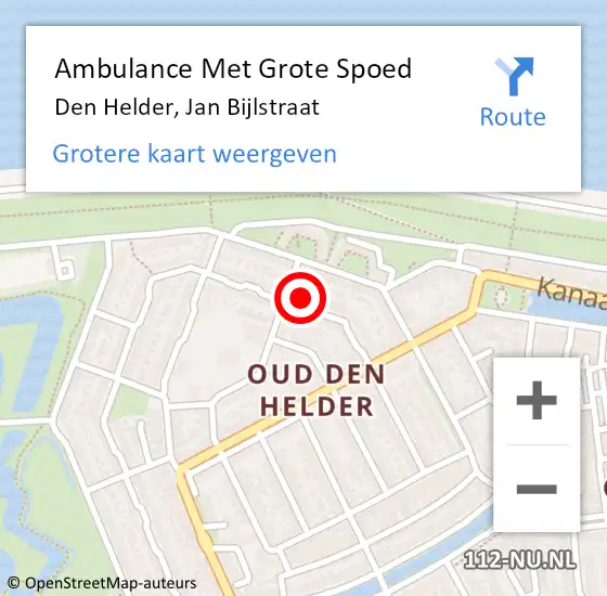 Locatie op kaart van de 112 melding: Ambulance Met Grote Spoed Naar Den Helder, Jan Bijlstraat op 21 april 2024 17:26