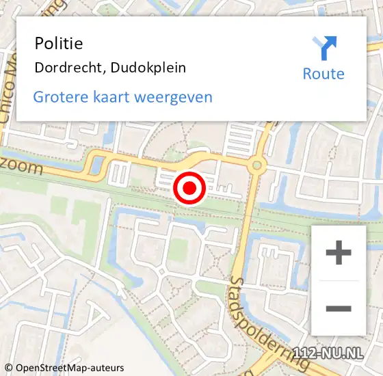 Locatie op kaart van de 112 melding: Politie Dordrecht, Dudokplein op 21 april 2024 17:34