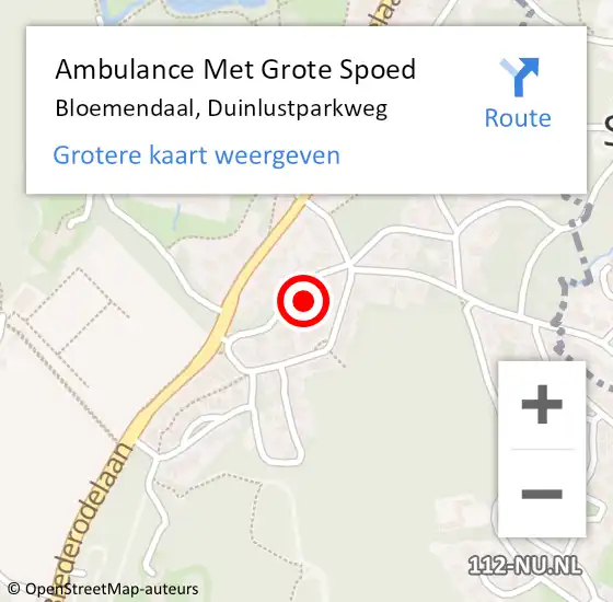 Locatie op kaart van de 112 melding: Ambulance Met Grote Spoed Naar Bloemendaal, Duinlustparkweg op 21 april 2024 17:47