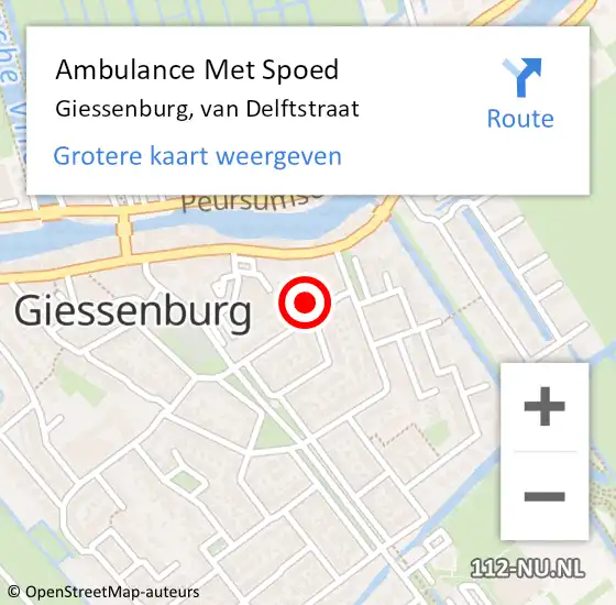 Locatie op kaart van de 112 melding: Ambulance Met Spoed Naar Giessenburg, van Delftstraat op 21 april 2024 17:51