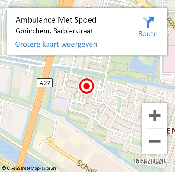 Locatie op kaart van de 112 melding: Ambulance Met Spoed Naar Gorinchem, Barbierstraat op 21 april 2024 18:18