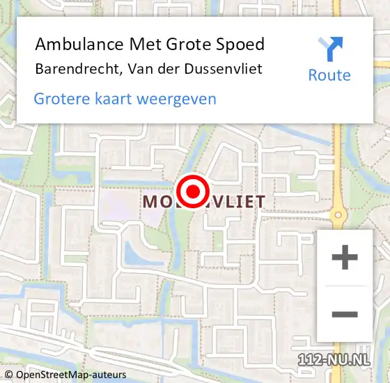 Locatie op kaart van de 112 melding: Ambulance Met Grote Spoed Naar Barendrecht, Van der Dussenvliet op 21 april 2024 18:29