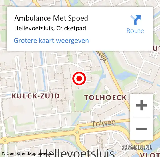 Locatie op kaart van de 112 melding: Ambulance Met Spoed Naar Hellevoetsluis, Cricketpad op 21 april 2024 19:03
