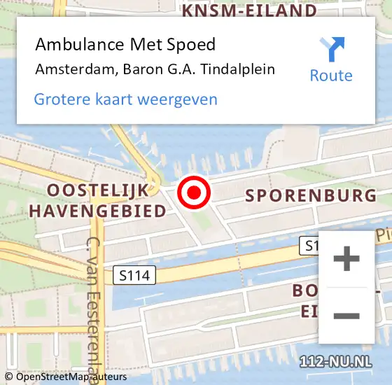 Locatie op kaart van de 112 melding: Ambulance Met Spoed Naar Amsterdam, Baron G.A. Tindalplein op 21 april 2024 19:09