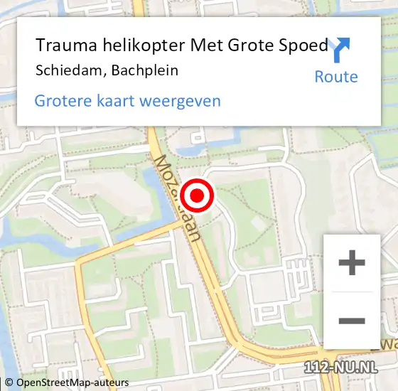 Locatie op kaart van de 112 melding: Trauma helikopter Met Grote Spoed Naar Schiedam, Bachplein op 21 april 2024 19:09