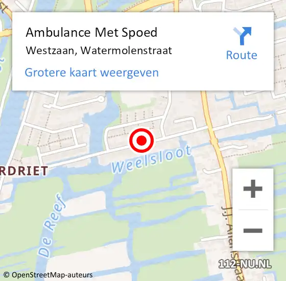 Locatie op kaart van de 112 melding: Ambulance Met Spoed Naar Westzaan, Watermolenstraat op 21 april 2024 19:51