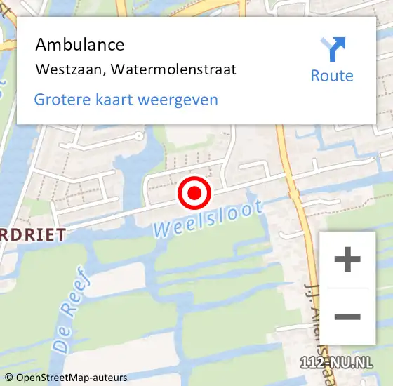 Locatie op kaart van de 112 melding: Ambulance Westzaan, Watermolenstraat op 21 april 2024 19:52
