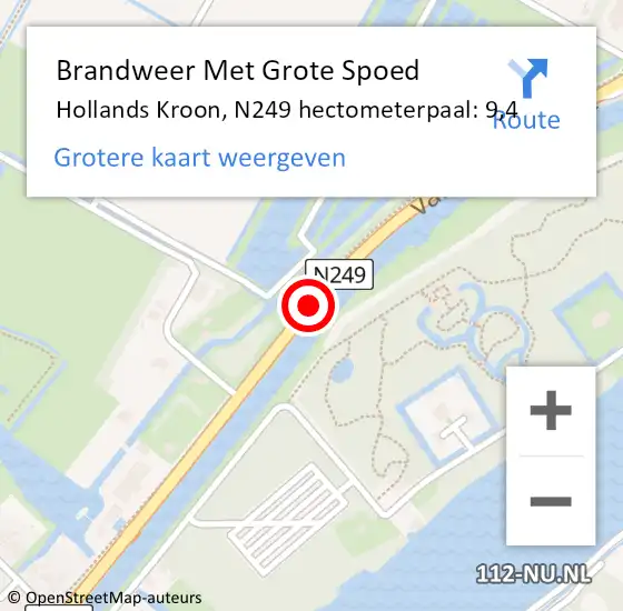 Locatie op kaart van de 112 melding: Brandweer Met Grote Spoed Naar Hollands Kroon, N249 hectometerpaal: 9,4 op 21 april 2024 20:26