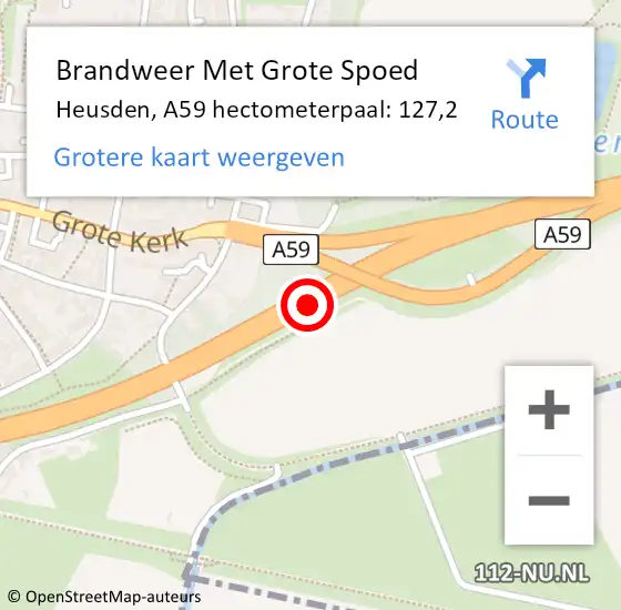 Locatie op kaart van de 112 melding: Brandweer Met Grote Spoed Naar Heusden, A59 hectometerpaal: 127,2 op 21 april 2024 20:49
