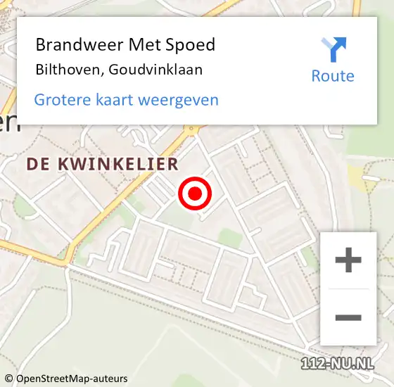 Locatie op kaart van de 112 melding: Brandweer Met Spoed Naar Bilthoven, Goudvinklaan op 21 april 2024 20:55
