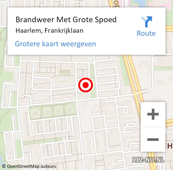 Locatie op kaart van de 112 melding: Brandweer Met Grote Spoed Naar Haarlem, Frankrijklaan op 21 april 2024 21:06