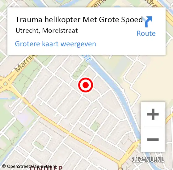 Locatie op kaart van de 112 melding: Trauma helikopter Met Grote Spoed Naar Utrecht, Morelstraat op 21 april 2024 21:24