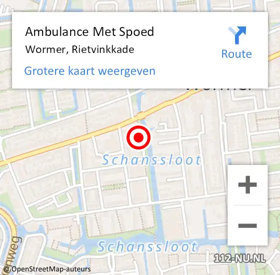 Locatie op kaart van de 112 melding: Ambulance Met Spoed Naar Wormer, Rietvinkkade op 21 april 2024 21:27