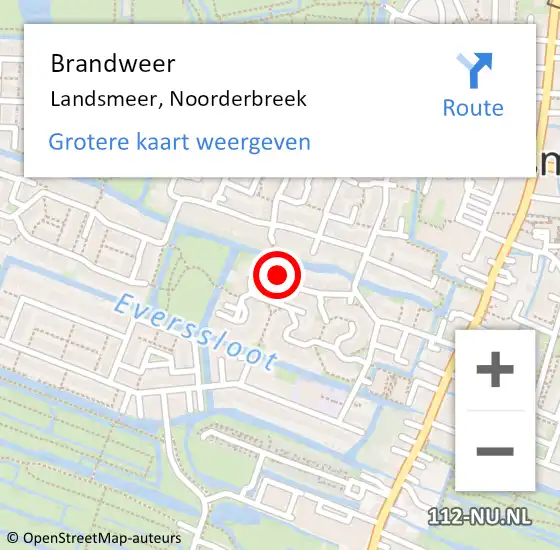 Locatie op kaart van de 112 melding: Brandweer Landsmeer, Noorderbreek op 21 april 2024 21:39
