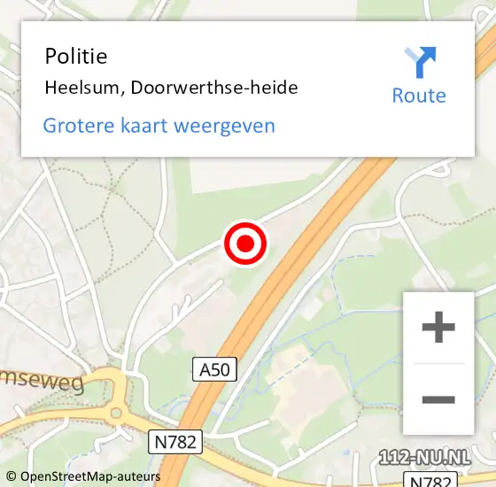 Locatie op kaart van de 112 melding: Politie Heelsum, Doorwerthse-heide op 21 april 2024 21:51