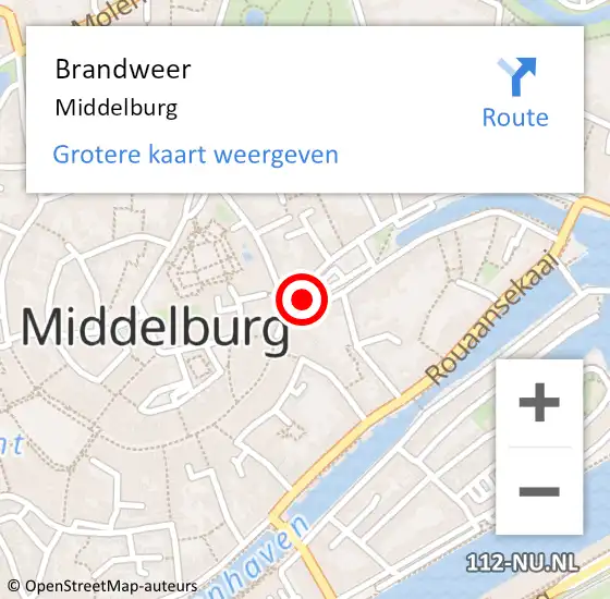 Locatie op kaart van de 112 melding: Brandweer Middelburg op 21 april 2024 22:18