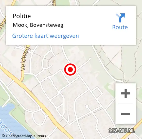 Locatie op kaart van de 112 melding: Politie Mook, Bovensteweg op 21 april 2024 23:01