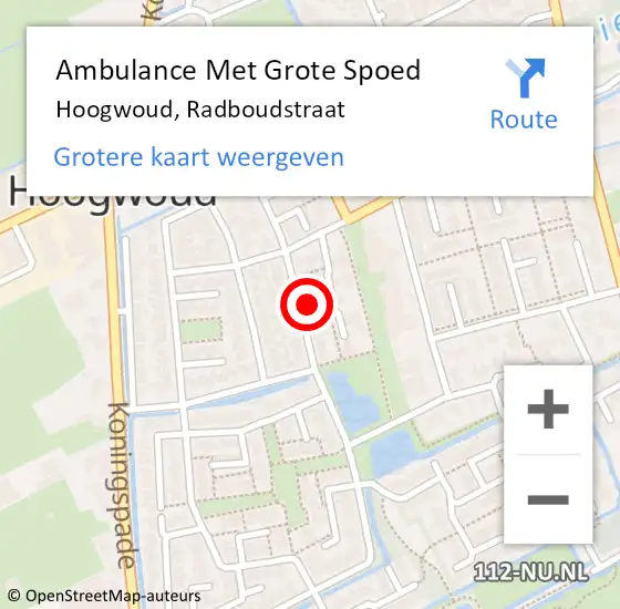 Locatie op kaart van de 112 melding: Ambulance Met Grote Spoed Naar Hoogwoud, Radboudstraat op 21 april 2024 23:02