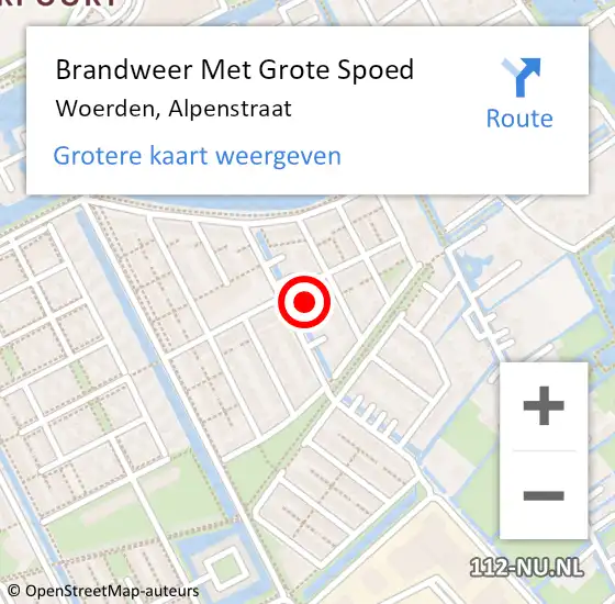 Locatie op kaart van de 112 melding: Brandweer Met Grote Spoed Naar Woerden, Alpenstraat op 21 april 2024 23:45