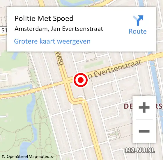 Locatie op kaart van de 112 melding: Politie Met Spoed Naar Amsterdam, Jan Evertsenstraat op 22 april 2024 00:22