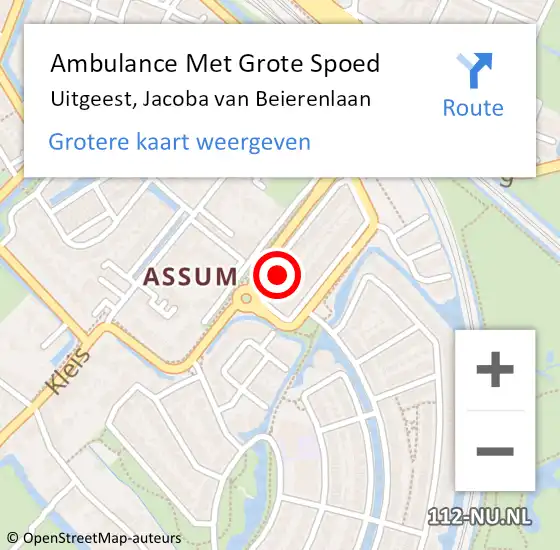 Locatie op kaart van de 112 melding: Ambulance Met Grote Spoed Naar Uitgeest, Jacoba van Beierenlaan op 22 april 2024 01:31