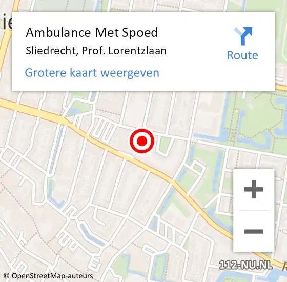 Locatie op kaart van de 112 melding: Ambulance Met Spoed Naar Sliedrecht, Prof. Lorentzlaan op 22 april 2024 02:30