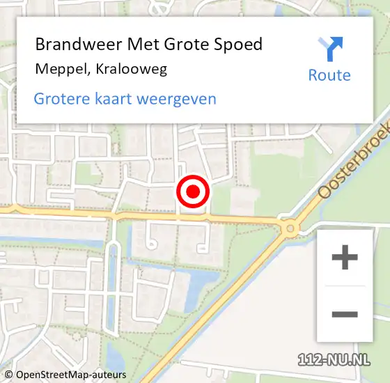 Locatie op kaart van de 112 melding: Brandweer Met Grote Spoed Naar Meppel, Kralooweg op 22 april 2024 03:19