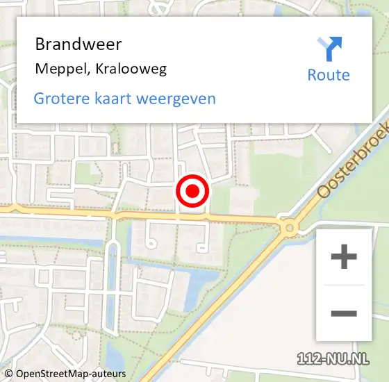 Locatie op kaart van de 112 melding: Brandweer Meppel, Kralooweg op 22 april 2024 03:21