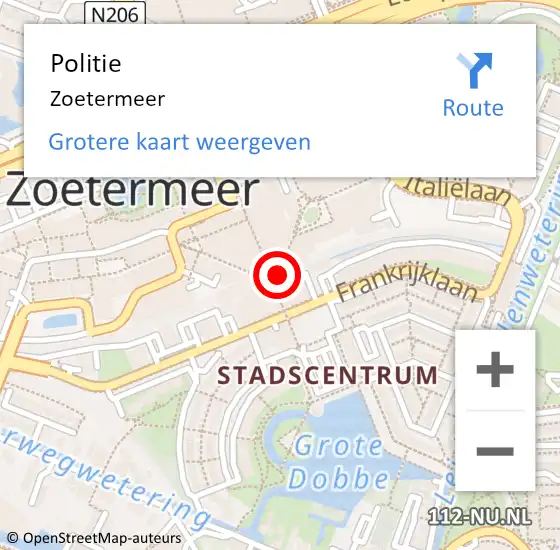 Locatie op kaart van de 112 melding: Politie Zoetermeer op 22 april 2024 04:43