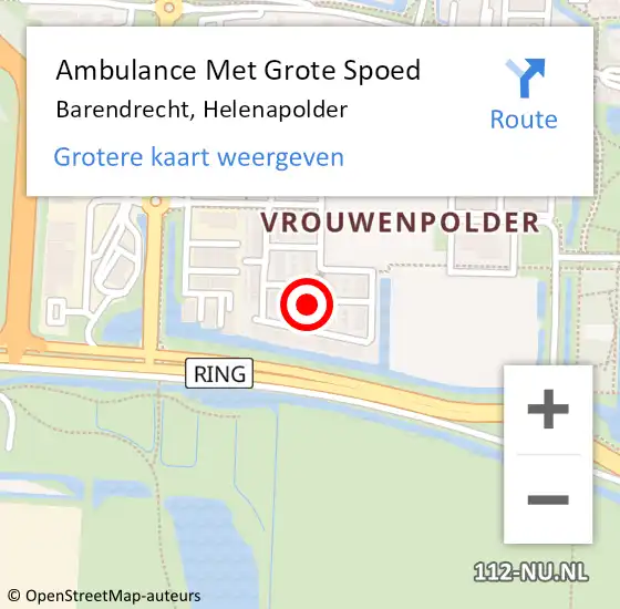Locatie op kaart van de 112 melding: Ambulance Met Grote Spoed Naar Barendrecht, Helenapolder op 22 april 2024 06:43