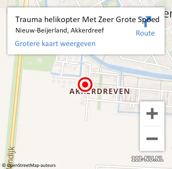 Locatie op kaart van de 112 melding: Trauma helikopter Met Zeer Grote Spoed Naar Nieuw-Beijerland, Akkerdreef op 22 april 2024 07:49