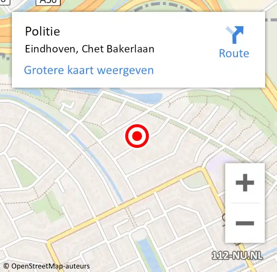 Locatie op kaart van de 112 melding: Politie Eindhoven, Chet Bakerlaan op 22 april 2024 07:50