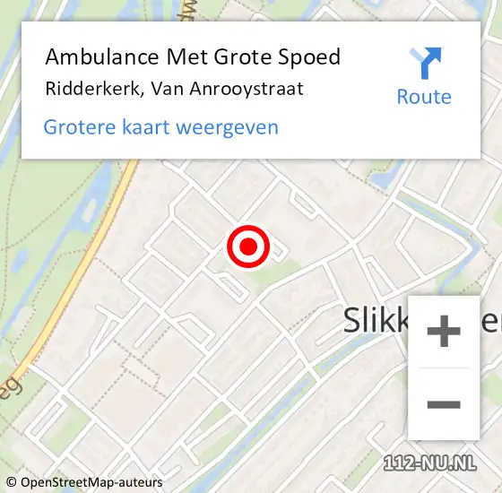 Locatie op kaart van de 112 melding: Ambulance Met Grote Spoed Naar Ridderkerk, Van Anrooystraat op 22 april 2024 07:54
