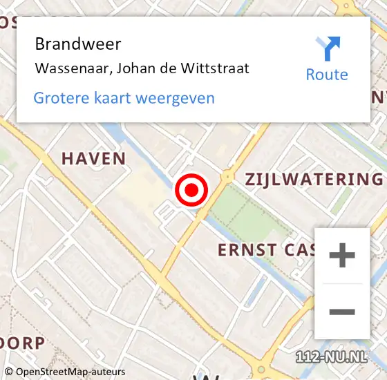 Locatie op kaart van de 112 melding: Brandweer Wassenaar, Johan de Wittstraat op 22 april 2024 08:11