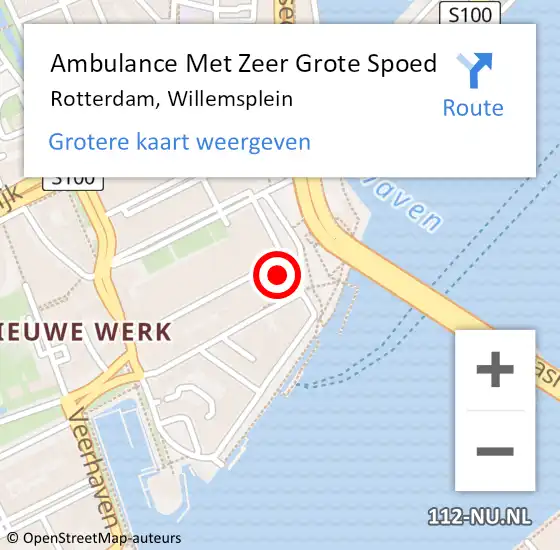 Locatie op kaart van de 112 melding: Ambulance Met Zeer Grote Spoed Naar Rotterdam, Willemsplein op 22 april 2024 08:27