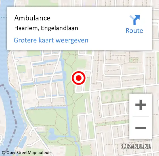 Locatie op kaart van de 112 melding: Ambulance Haarlem, Engelandlaan op 22 april 2024 08:47