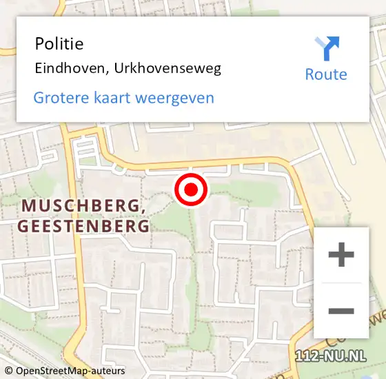 Locatie op kaart van de 112 melding: Politie Eindhoven, Urkhovenseweg op 22 april 2024 08:56