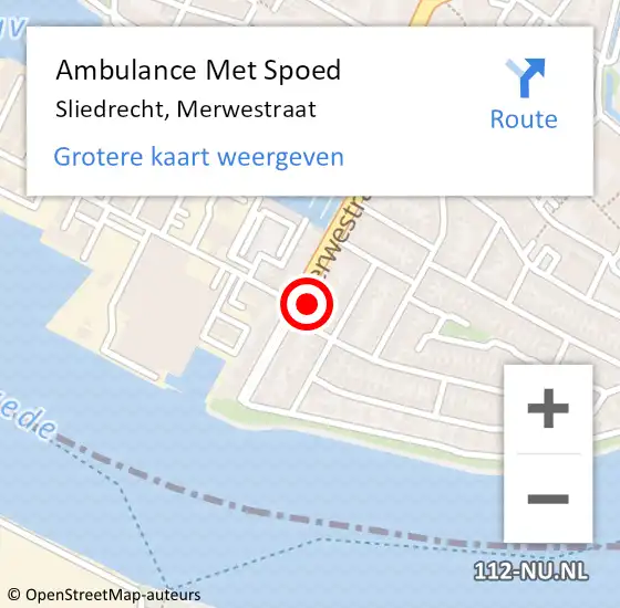 Locatie op kaart van de 112 melding: Ambulance Met Spoed Naar Sliedrecht, Merwestraat op 22 april 2024 09:32